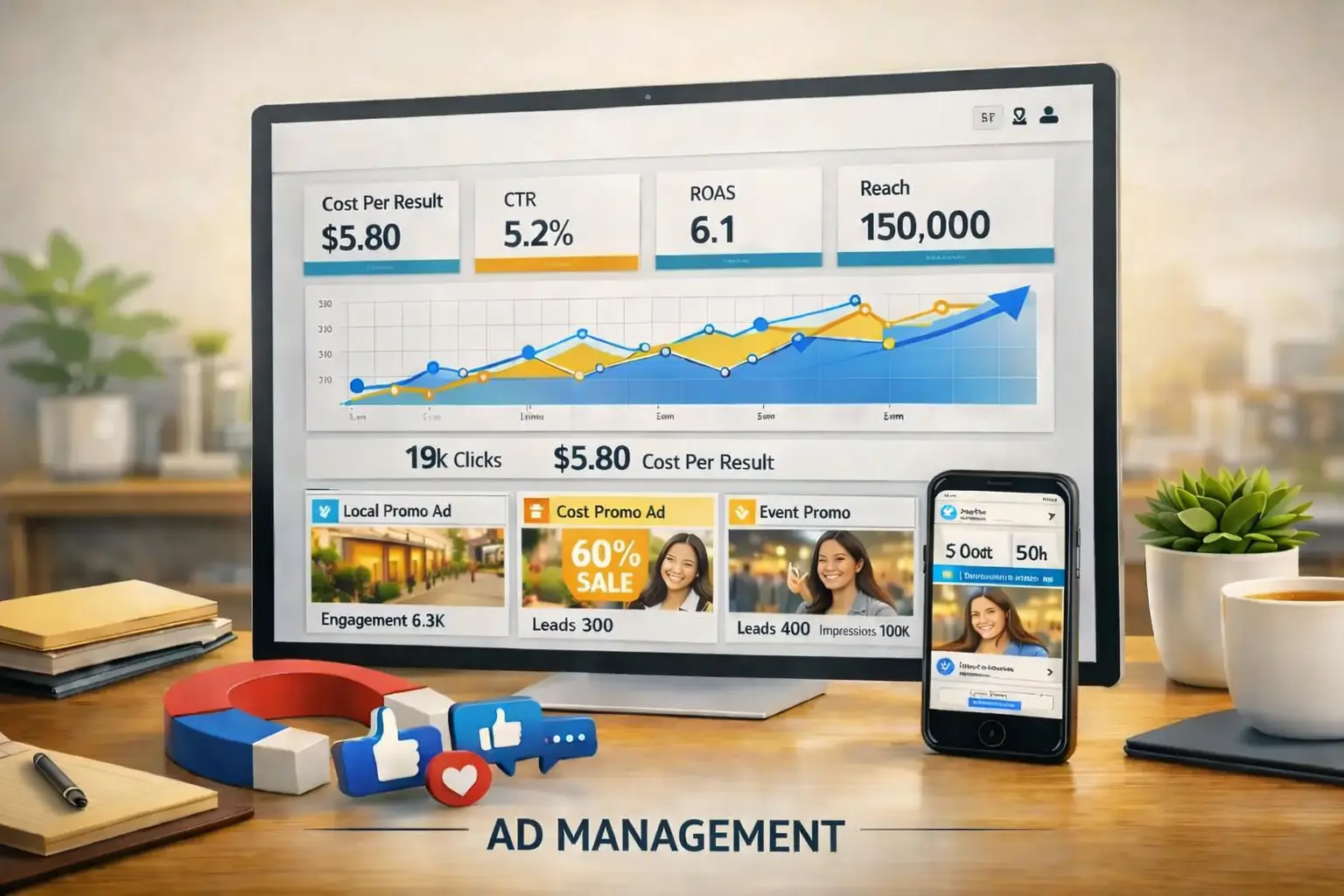 Resonant Works Meta ad management dashboard illustration